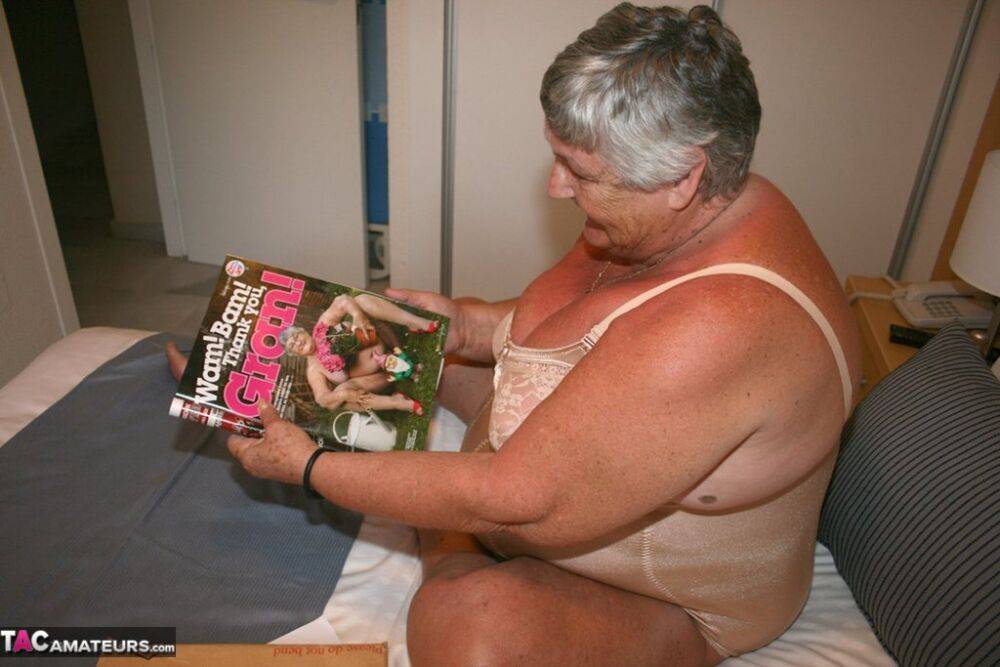 Fat British lady Grandma Libby masturbates while perusing a girly magazine - #2