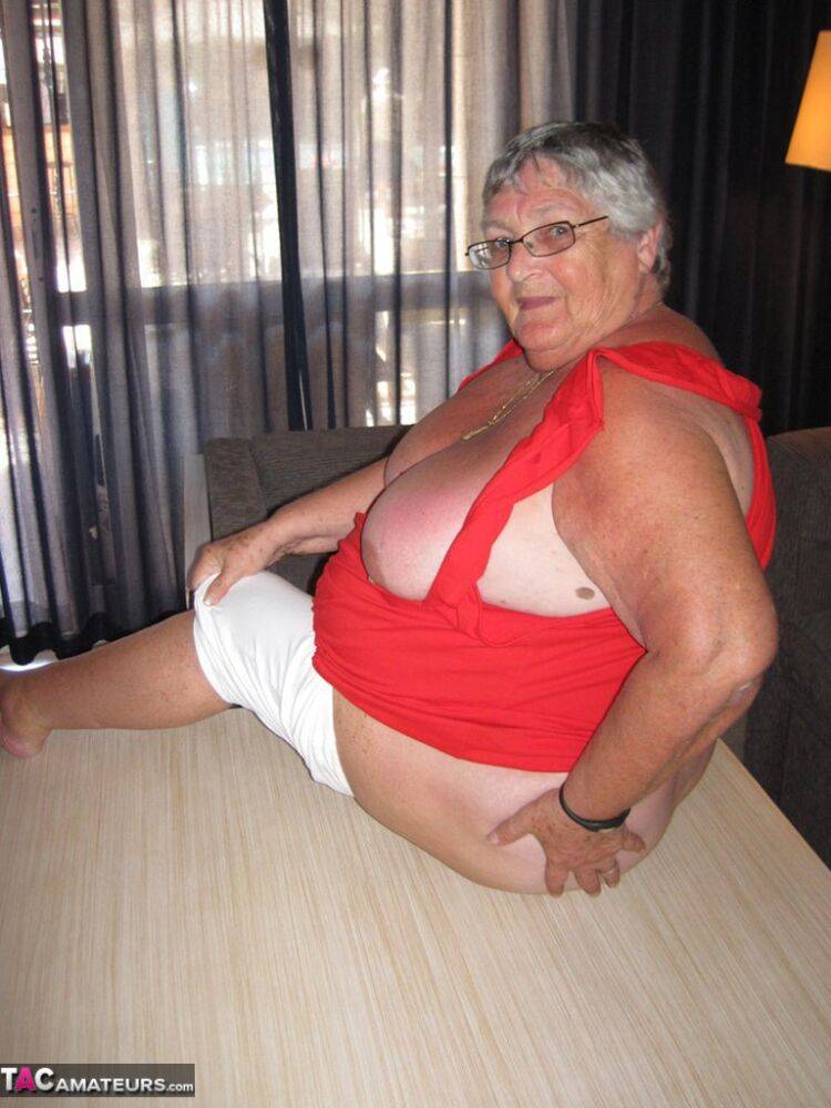 Obese old woman Grandma Libby covers her naked body in lotion - #11