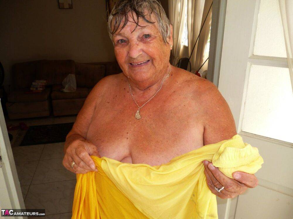 Obese nan Grandma Libby gets wet and naked while spending the day at a beach - #3