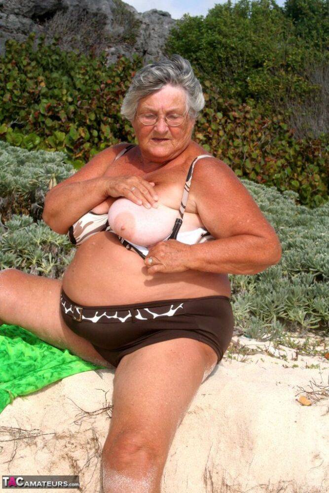 Obese nan Grandma Libby gets wet and naked while spending the day at a beach - #11