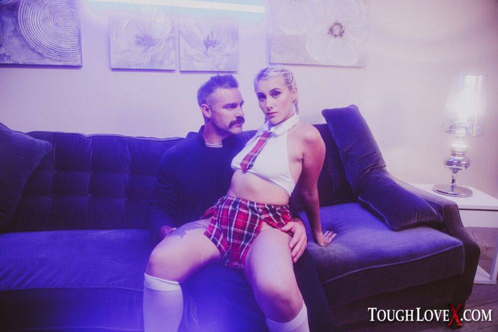 Blonde student Indica Monroe has her first rough sex experience on a sofa - #1