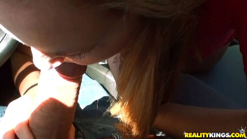 Young chick Charli Maverick sucking cock and swallowing cum outdoors - #14
