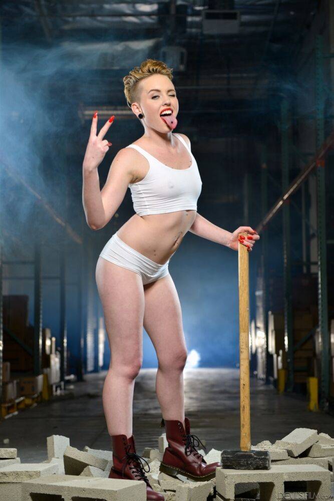 Sexy celeb lookalike Miley Mae preforms demolition song in white panties & bra - #3
