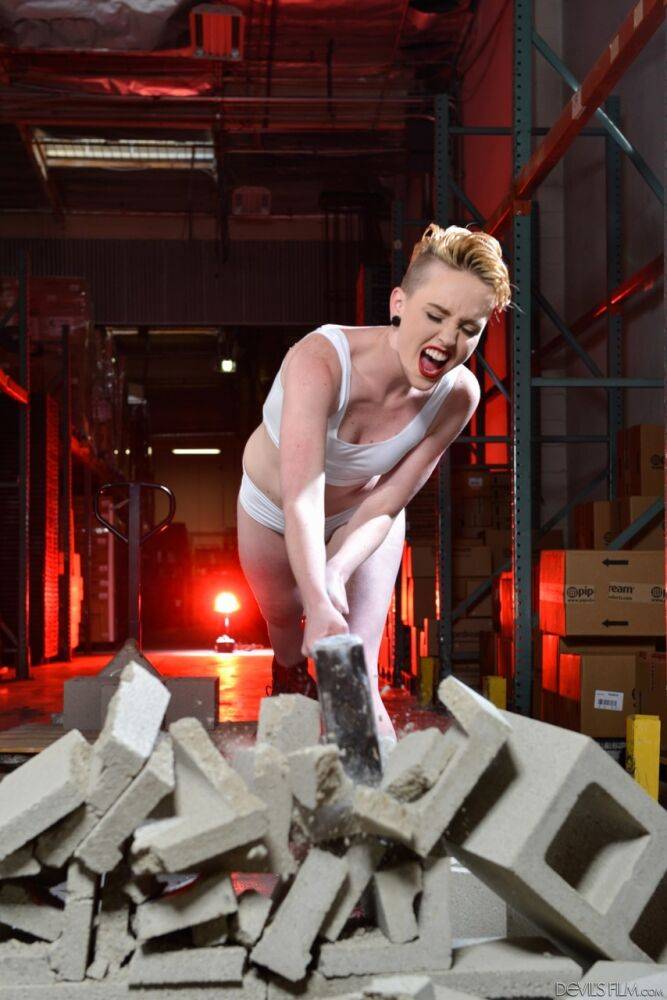 Sexy celeb lookalike Miley Mae preforms demolition song in white panties & bra - #10