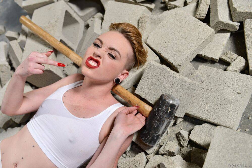 Sexy celeb lookalike Miley Mae preforms demolition song in white panties & bra - #15