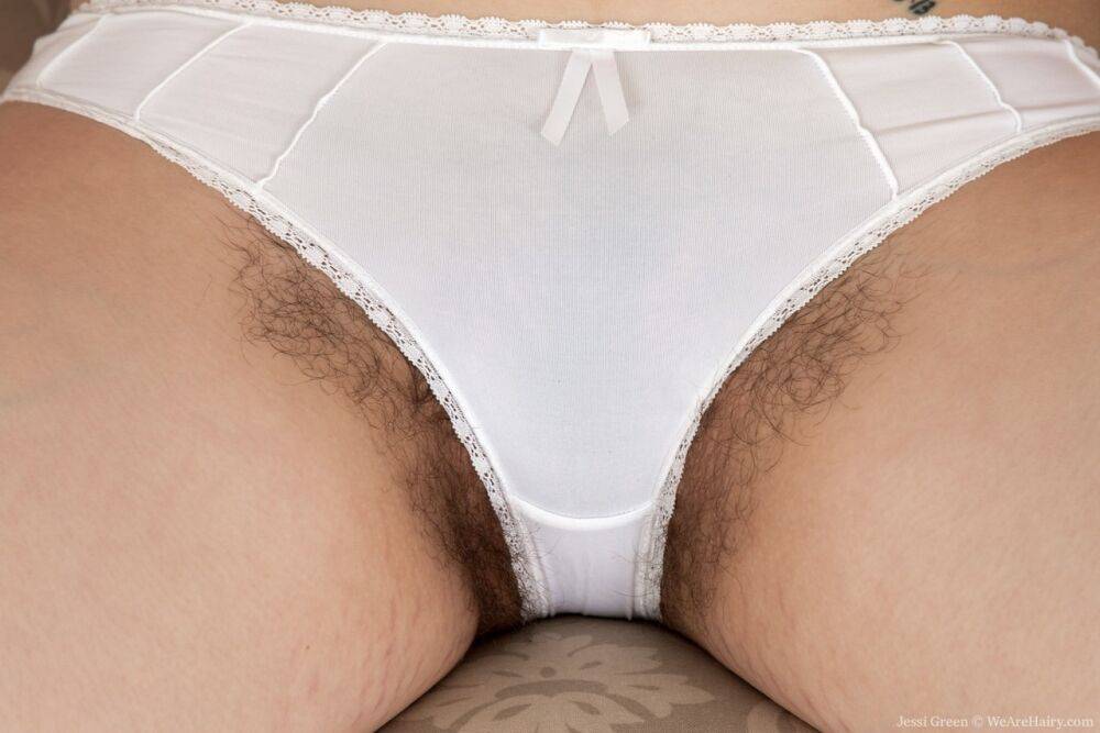 Solo girl Jessi Green releases her hairy bush from white underwear - #1