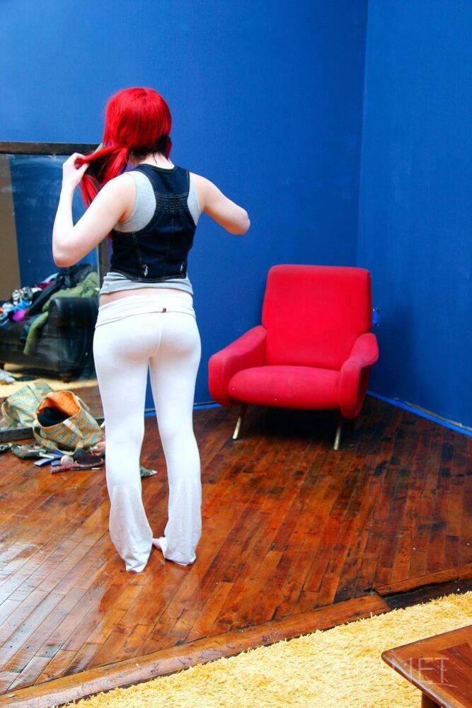 Flaming redhead Tailor unleashes her huge boobs in white leggings - #9