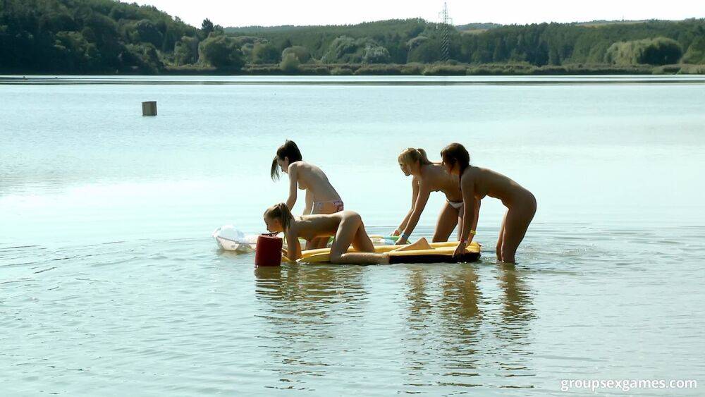 Bikini clad teen girlfriends get all horned up in lesbian picnic games - #3
