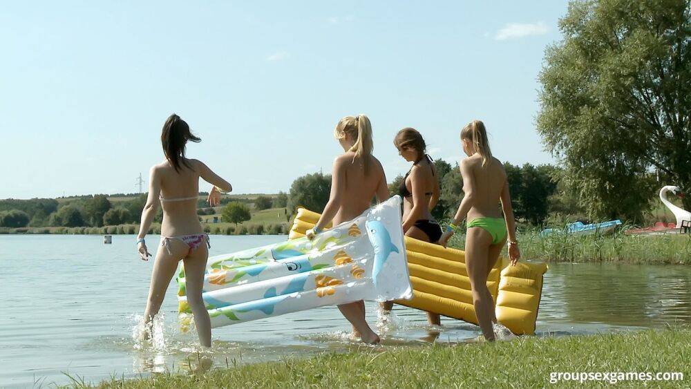 Bikini clad teen girlfriends get all horned up in lesbian picnic games - #9