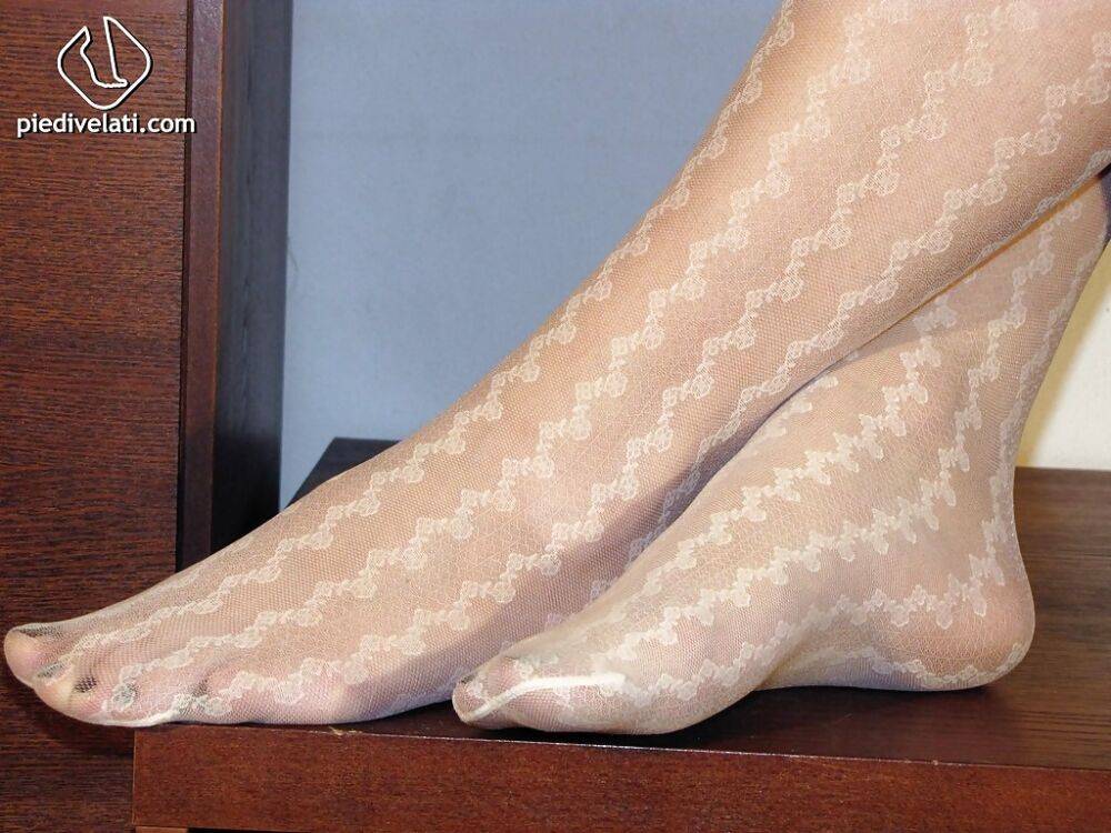 Big tit babe Elena wearing her foot fetish white pantyhose - #13