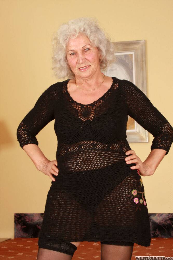 Old granny Dillon strikes a sexy pose wearing balck lace lingeire - #10