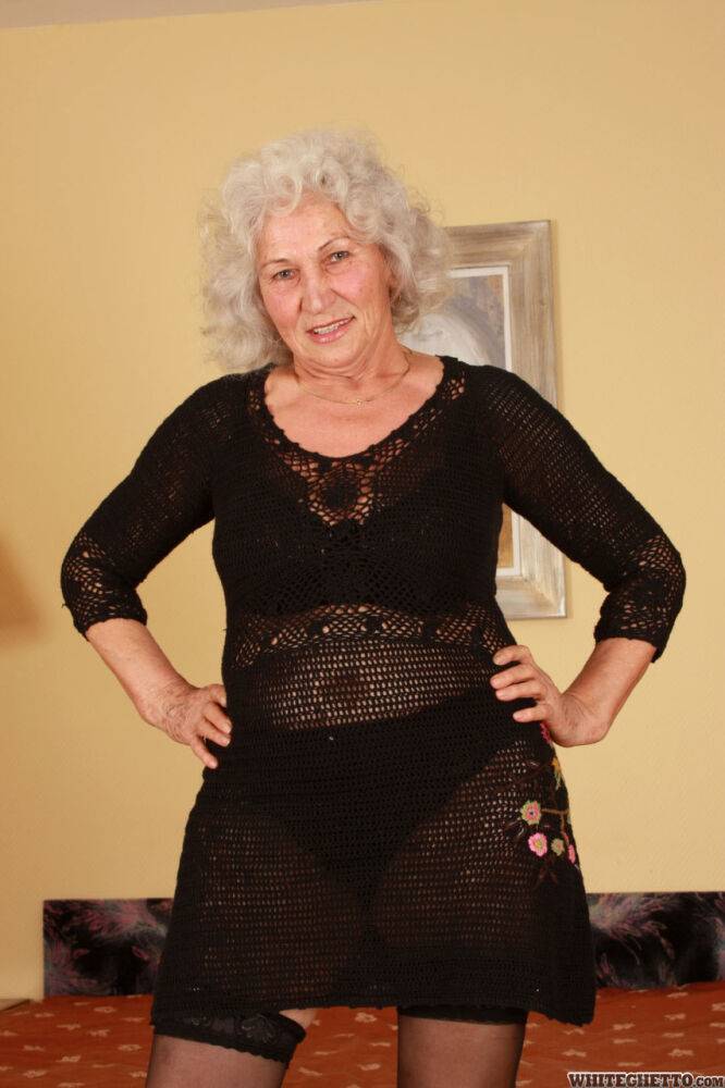 Old granny Dillon strikes a sexy pose wearing balck lace lingeire - #6