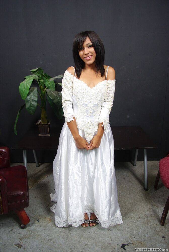 Latina teen Tess Morgan strips off wedding dress for MMF threesome fuck - #8