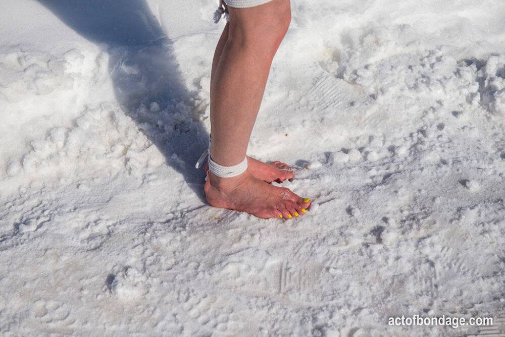 White female is toed up and forced to stand and kneel in snow - #8