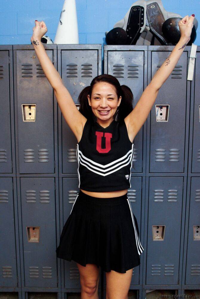 Clothed Asian MILF Coco Velvet flashing upskirt ass in cheerleader outfit - #7