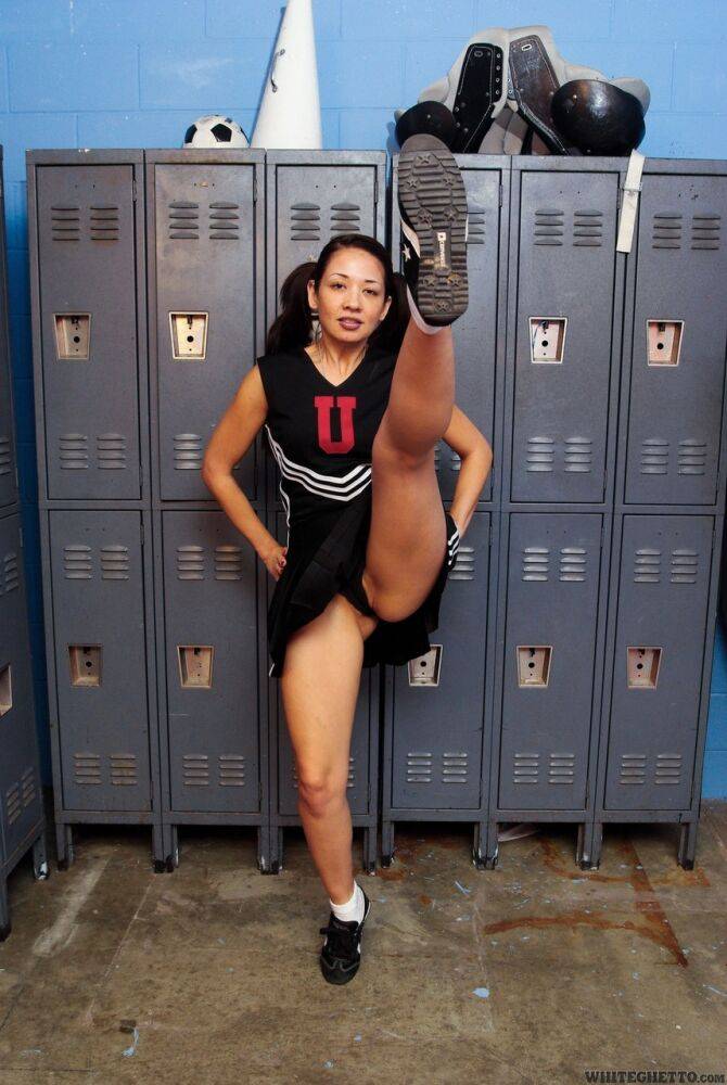 Clothed Asian MILF Coco Velvet flashing upskirt ass in cheerleader outfit - #8