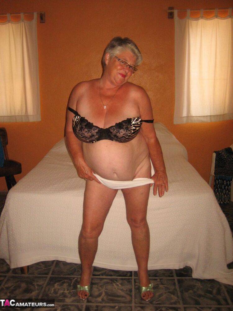 Fat granny steps out of white underwear to finish getting naked - #8