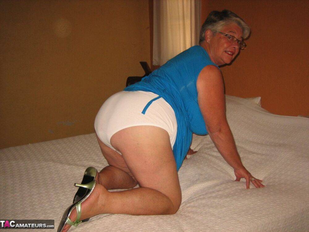 Fat granny steps out of white underwear to finish getting naked - #4