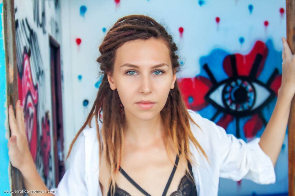 Young white girl Bullet gets totally naked amid graffiti strewn walls - #10