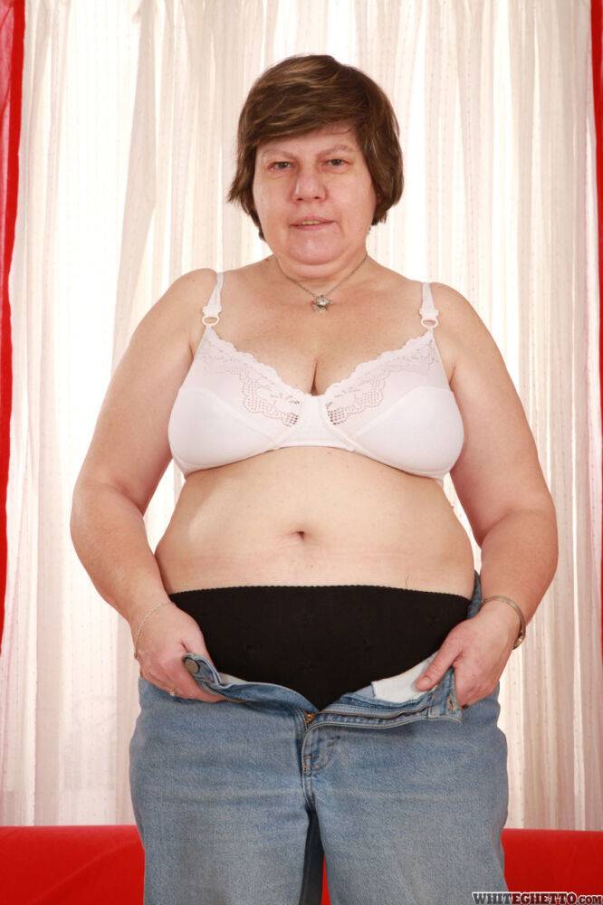 Old granny Miluska peels jeans to pose with cane in her underwear and slippers - #15