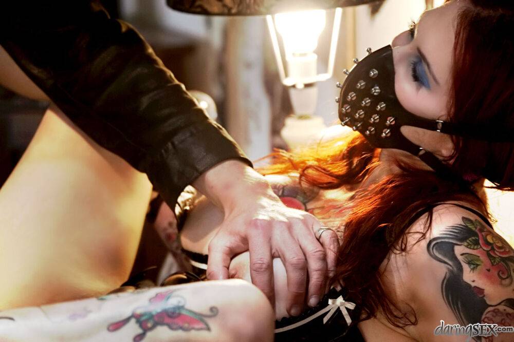 Tattooed redhead Tallulah wears a studded Covid-19 mask during anal sex - #3