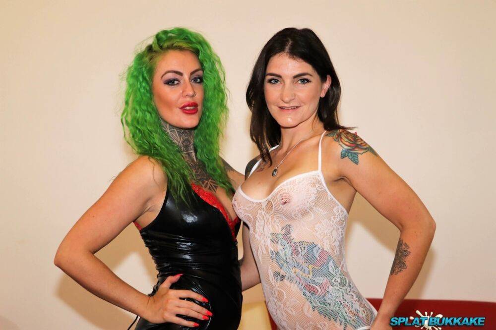 White sluts Adreena Winters & Pheonix Madina take cumshots at a bukkake club - #10