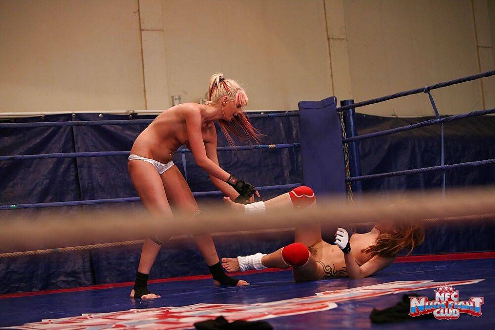 Sporty lesbian chicks have some non nude catfight fun in the ring - #6