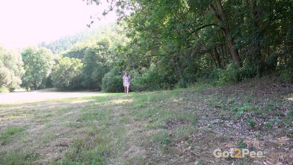 White girl Nikki Dream takes a piss in a field while out for a walk - #11