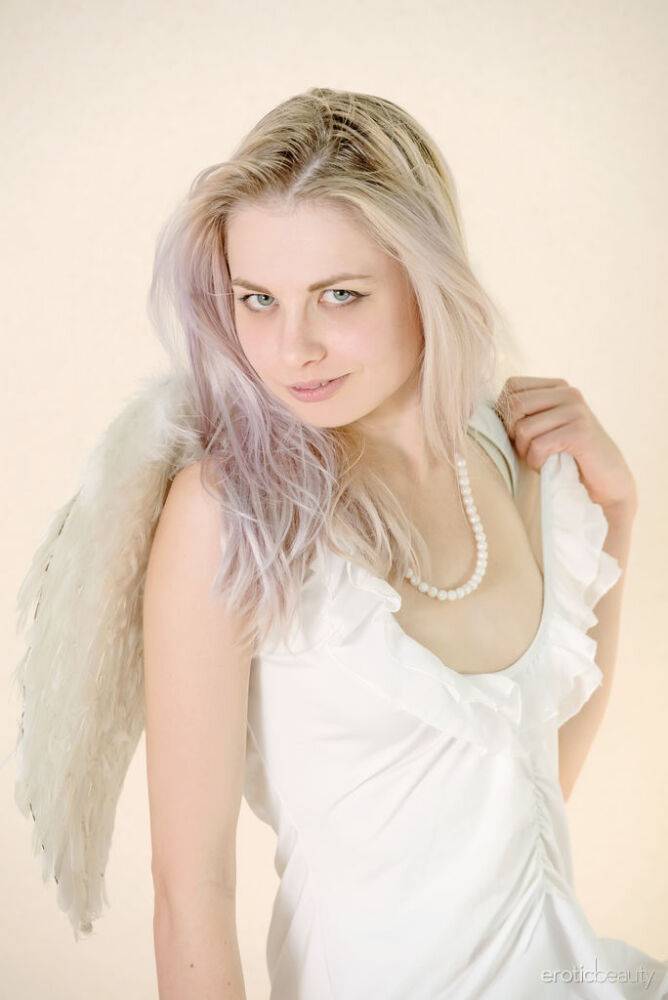 Egida looks so hot in her white angel costume and even more when she undresses - #7