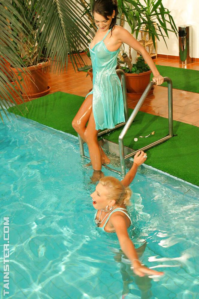 Naughty european ladies have some partly clothed wet fun at the poolside - #12