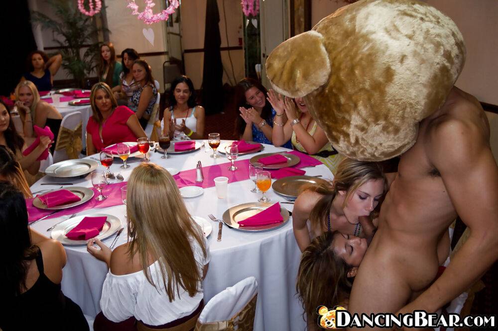 Dancing bear has his cock sucked nicely by clothed ladies on a party - #15