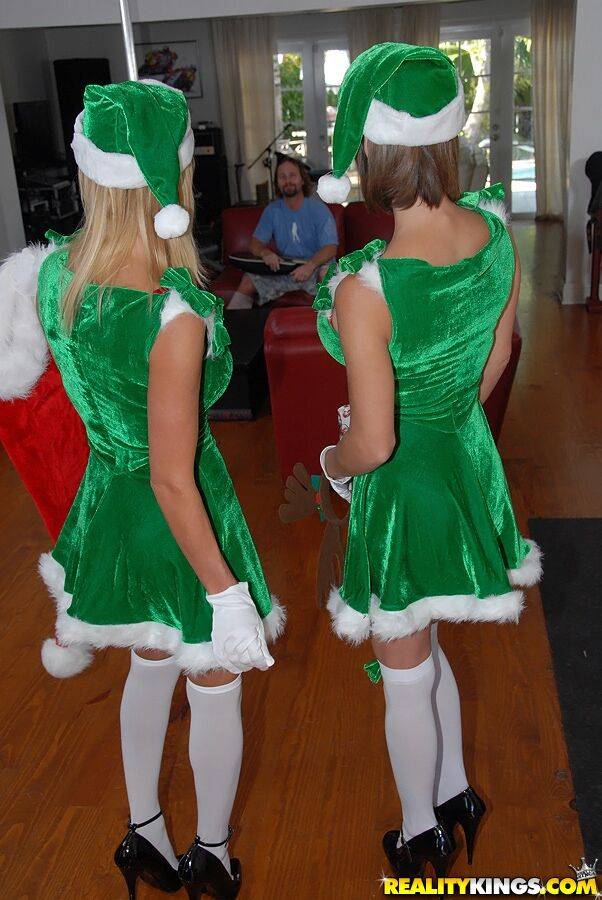 Hot MILFs dressed as sexy elfs for unwrapping their sex toys - #2