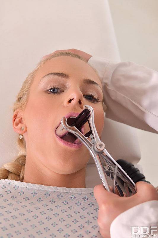 Blonde girl undergoes an anal exam and strapon fucking from a lesbian doctor - #5