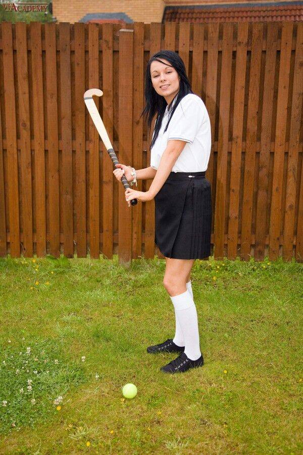 Schoolgirl Sky gets naked in knee socks after playing field hockey - #14