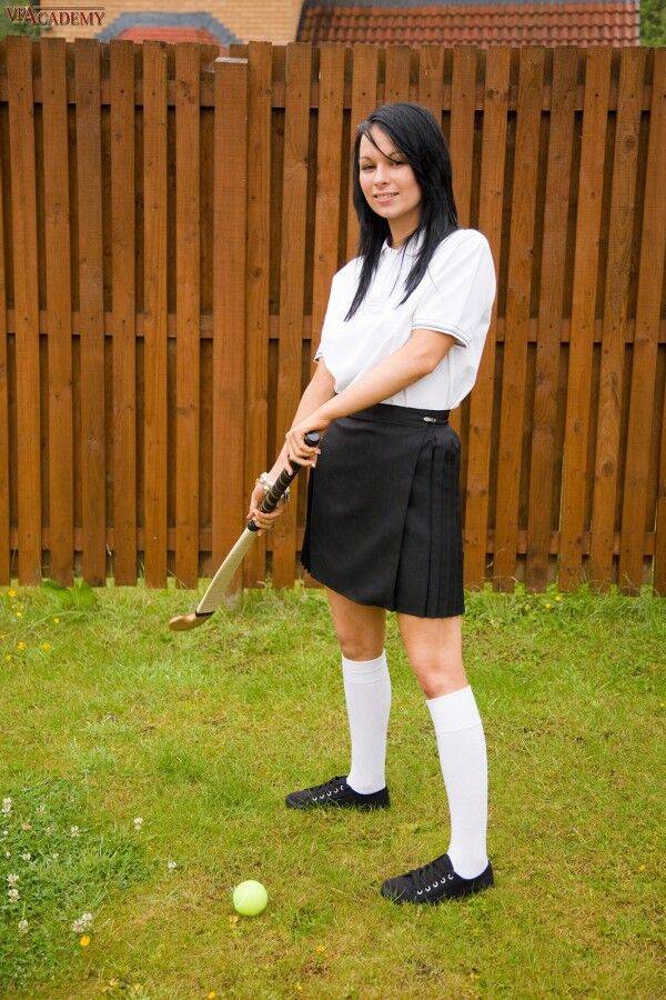 Schoolgirl Sky gets naked in knee socks after playing field hockey - #8