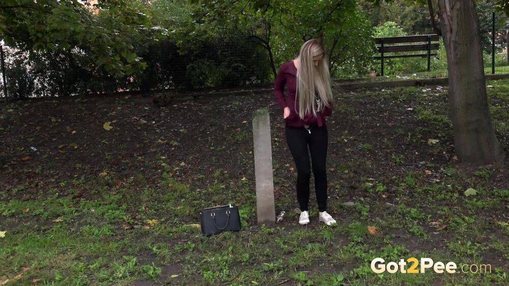 Dirty blonde female can't hold her pee any longer and pisses in public park - #15