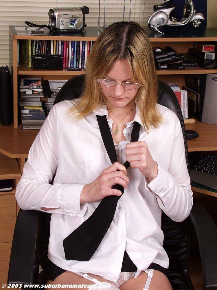 Adorable secretary Jodie strips her white lingerie & flaunts her butt at work - #4