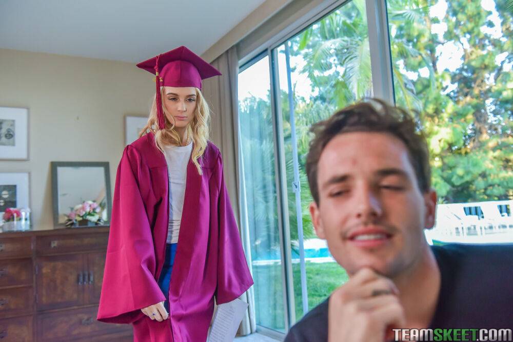 Grad girl Anastasia Knight tricked by her step brother into open mouth facial - #7