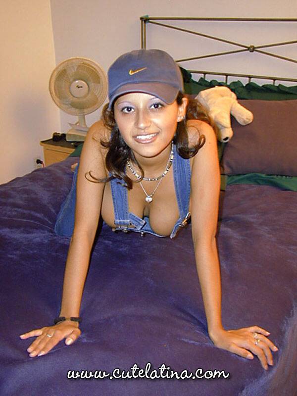 Cute Latina chick Talia proudly displays her big natural tits in a ball cap - #11