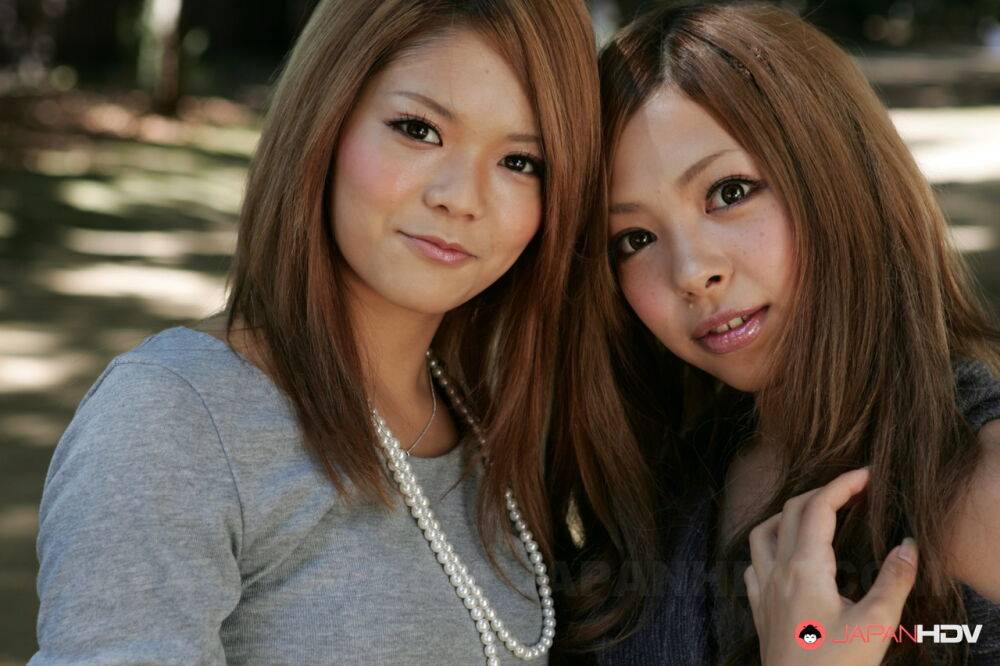 Beautiful Japanese schoolgirls Tsubasa and Kanon making out in public - #3