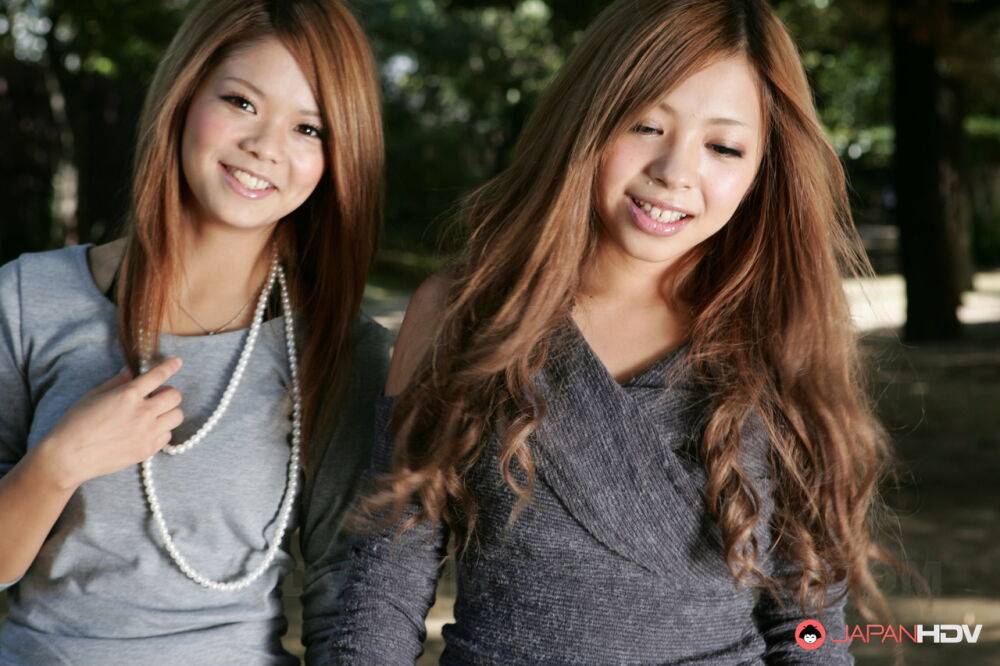 Beautiful Japanese schoolgirls Tsubasa and Kanon making out in public - #10