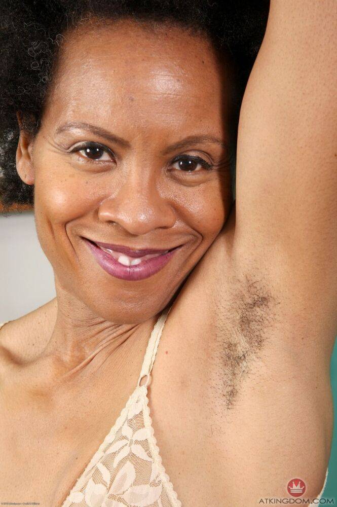 Older black lady takes off her glasses before exposing her unshaven body - #7