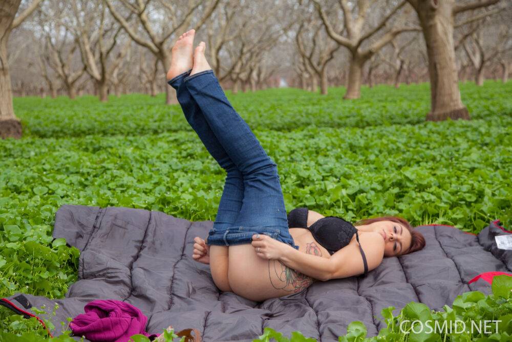 Aubrey Chase takes her purple sweater off and shows her big boobs in the park - #10