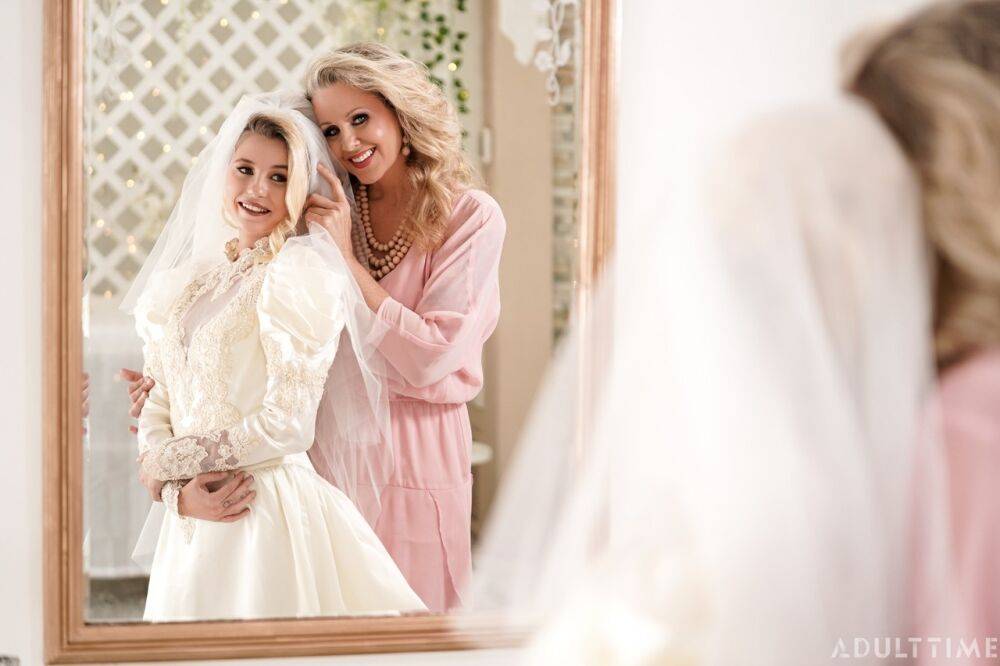 Carolina Sweets is affixed with a garter before a lesbian wedding to Julia Ann - #14