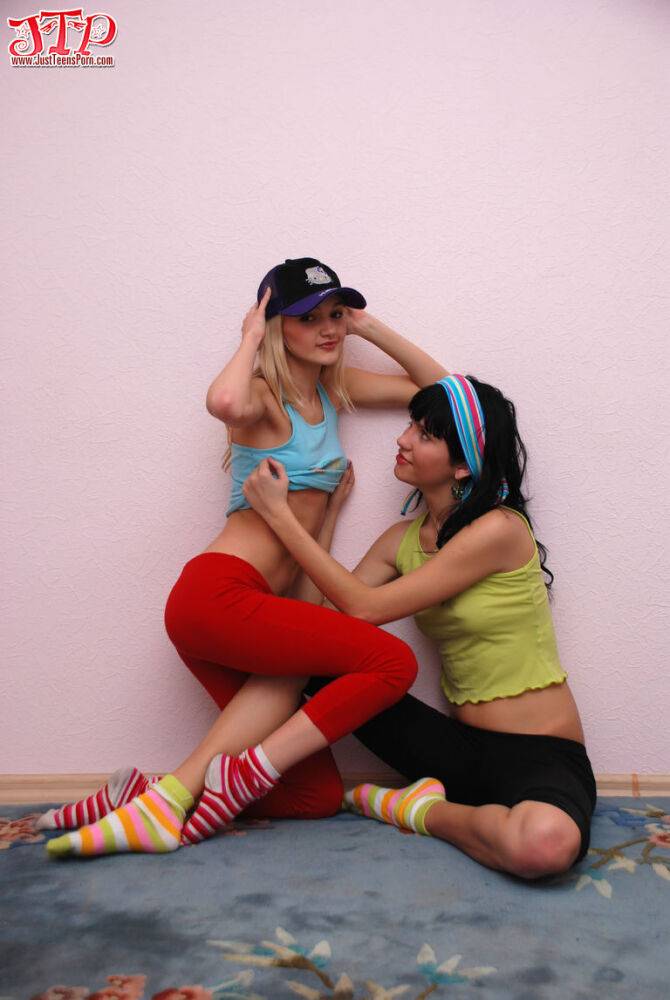 Young lesbians hump each other while stripping to their socks - #4
