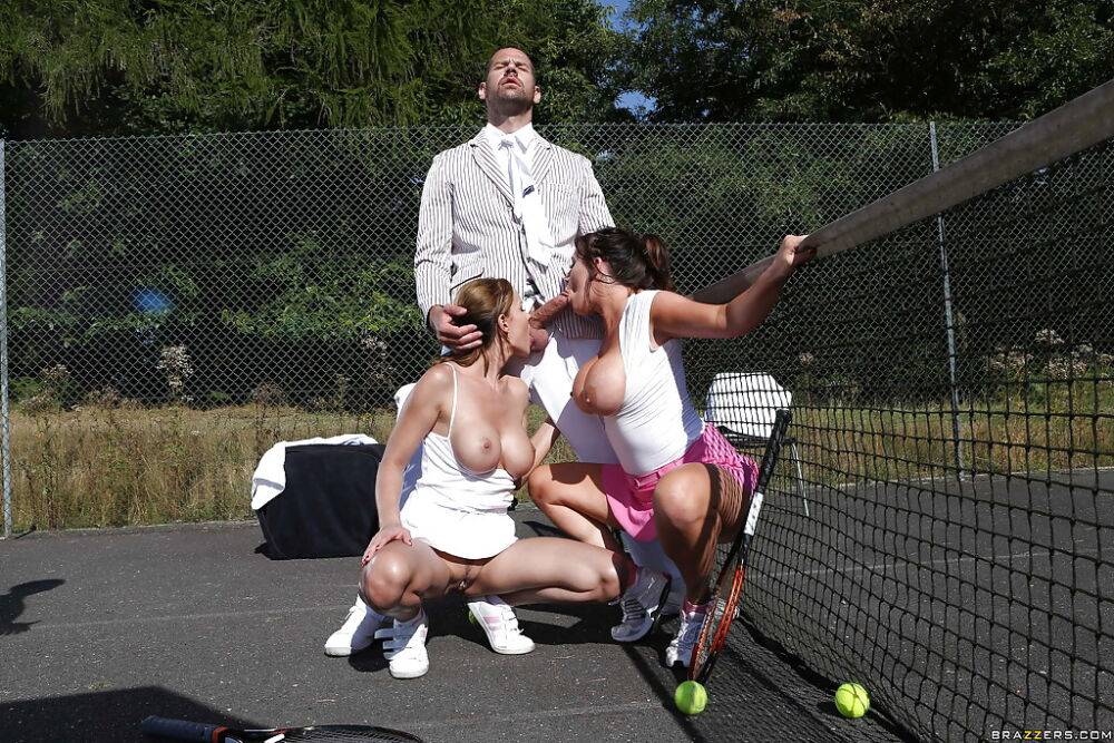 Big busted tennis players have a fervent threesome with a hung lad outdoor - #3