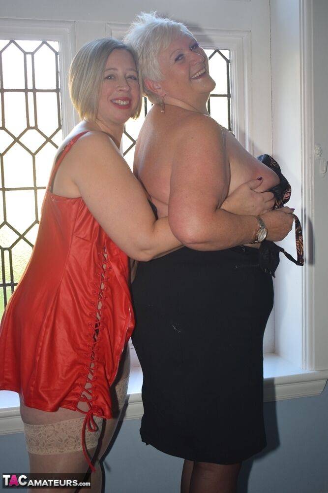 Overweight older lesbians disrobe to nylons before toying their pussies - #7