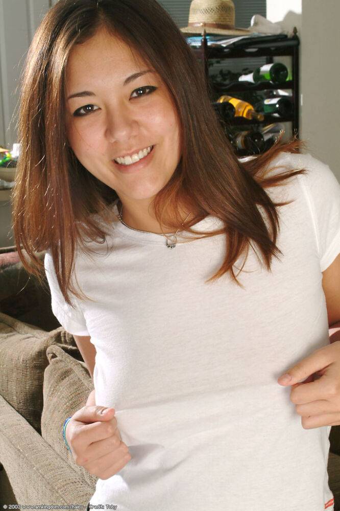 Asian cutie Tiffany baring perfect small boobs and hairy pussy - #1
