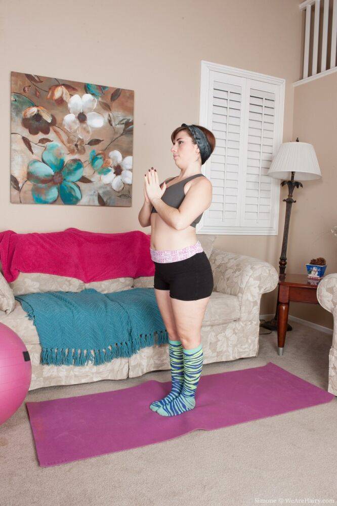 Chubby cute girl Simone doffs workout clothes to reveal furry snatch & finger - #2