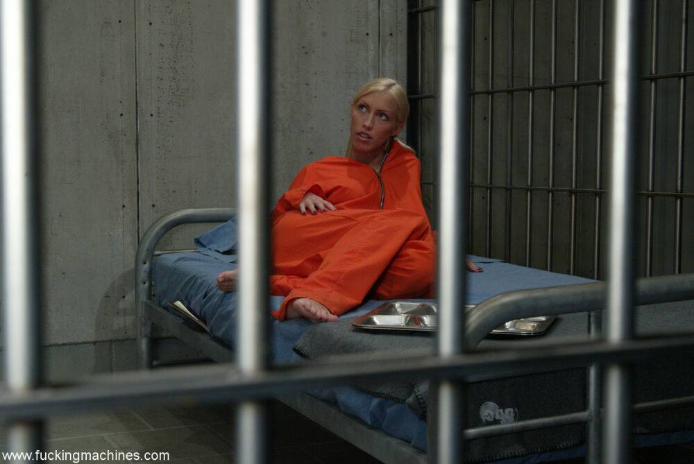 Naughty blonde inmate Cassie gets caught by prison guard masturbating in cell - #2